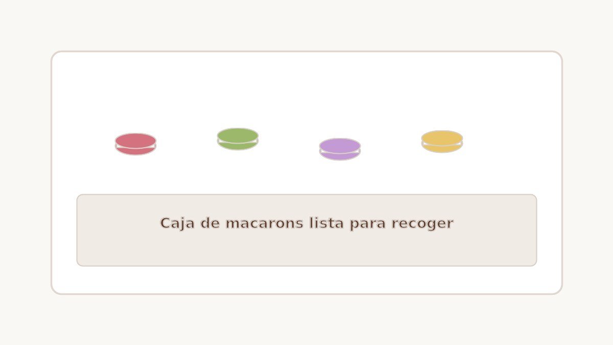 Caja de encargo con macarons artesanales de varios sabores lista para recoger en pastelería